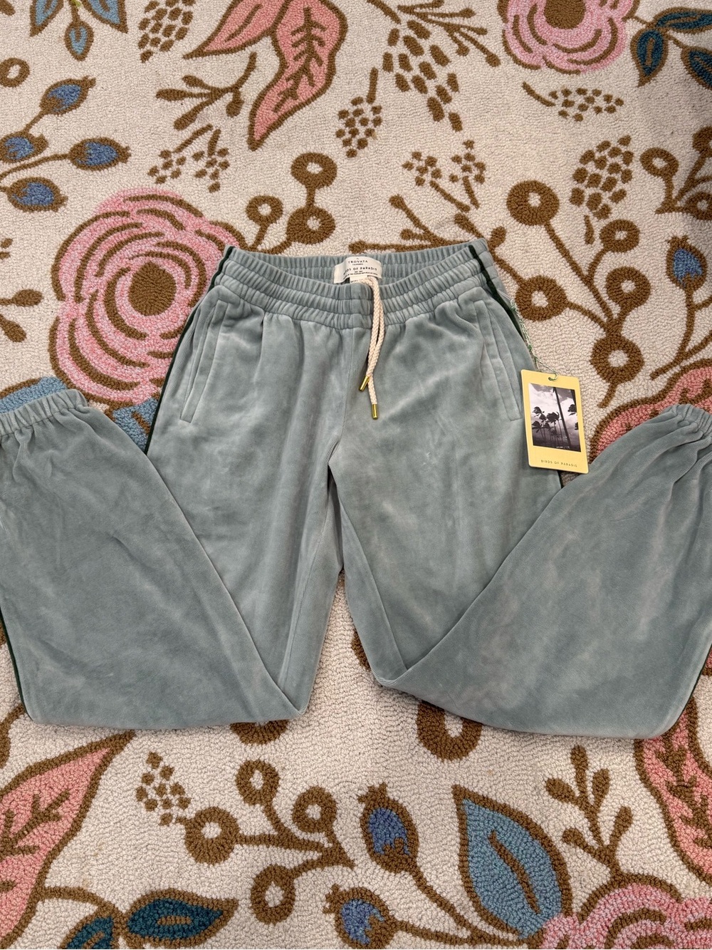 NWT Trovata Birds of Paradise Velour Mint Jogger Pants in Size XS
